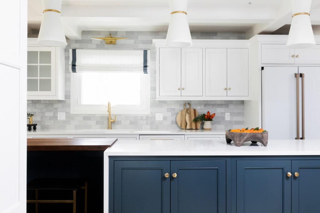 Island for Days White Blue Kitchen Grey Backsplash