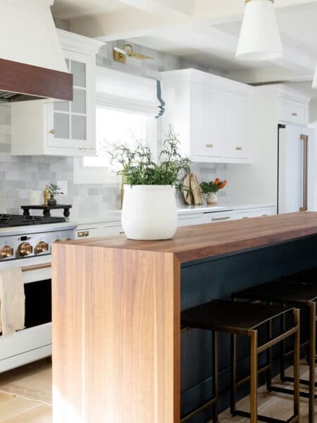 Island for Days White Blue Kitchen Wood Waterfall Countertop