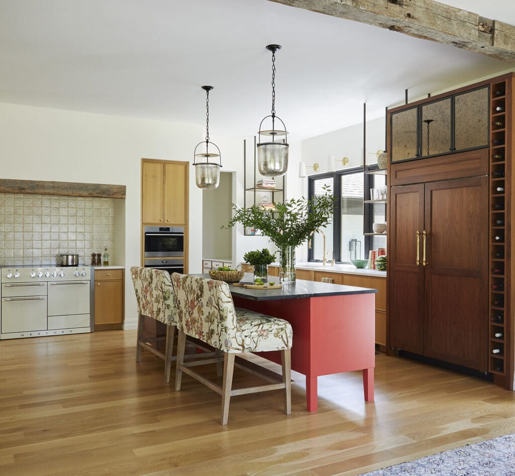 Eclectic Farmhouse Kitchen Red Island