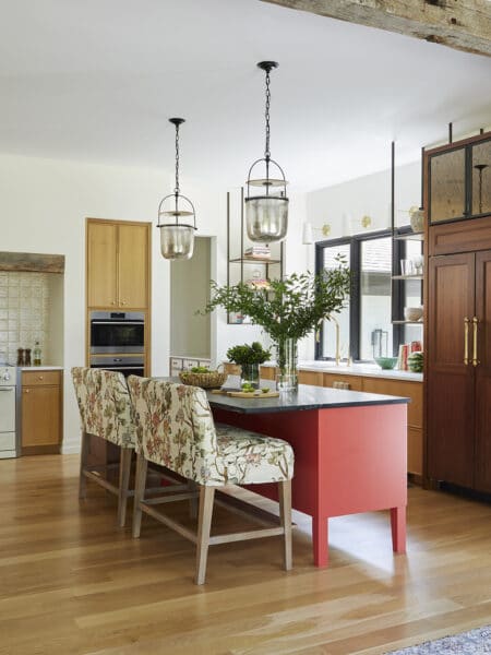 Eclectic Farmhouse Kitchen Red Island