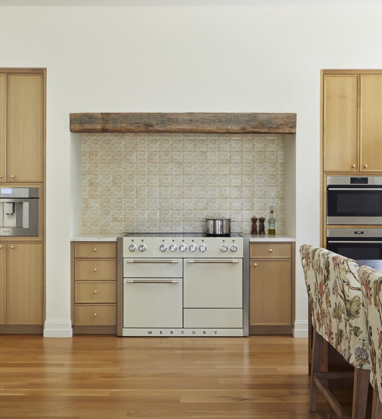 Eclectic Farmhouse Kitchen Recessed Range