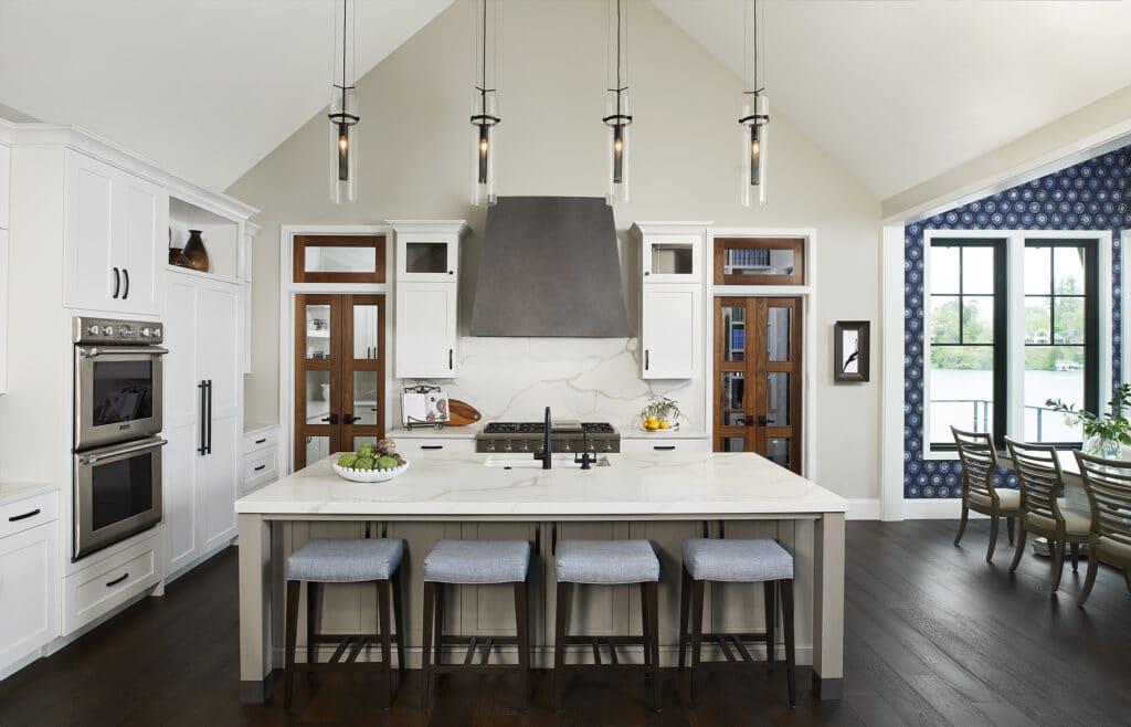 Transitional White Kitchen Wood Pantry Doors