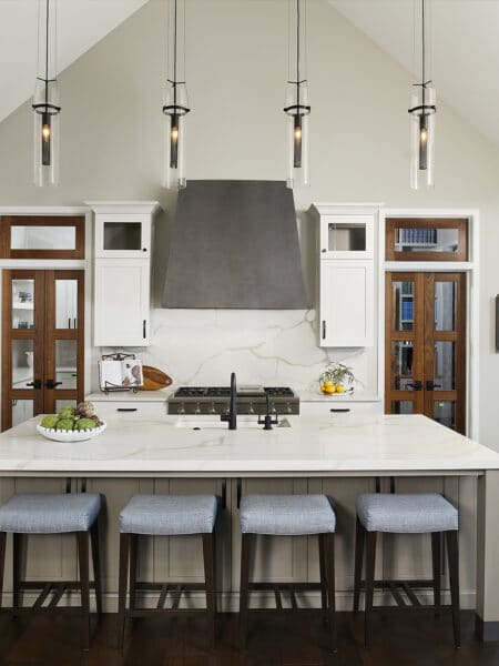 Transitional White Kitchen Wood Pantry Doors