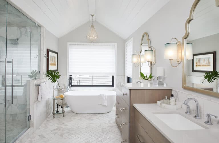 Transitional Spa White Wood Master Bathroom