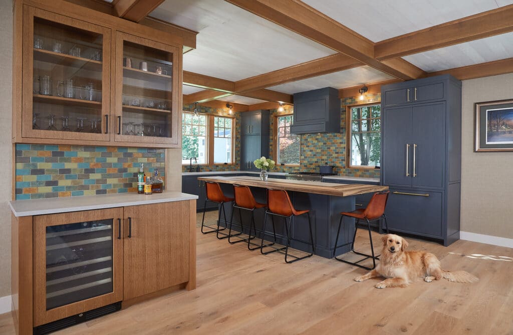 Vintage Lake House Kitchen Wood Blue Cabinets