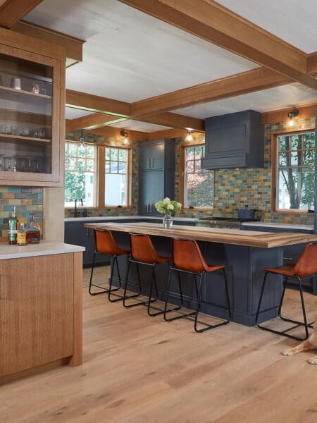 Vintage Lake House Kitchen Wood Blue Cabinets