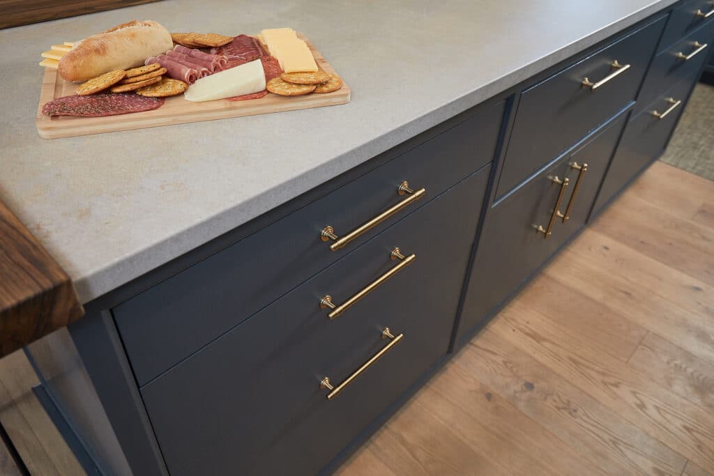 Vintage Lake House Kitchen Island Blue Cabinets