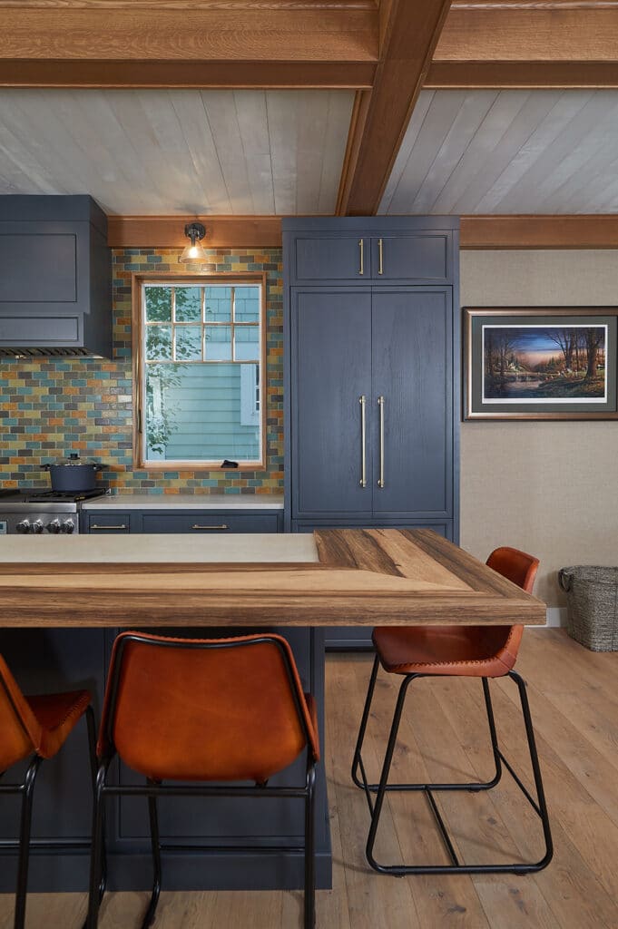 Vintage Lake House Kitchen Wood Blue Cabinets 2