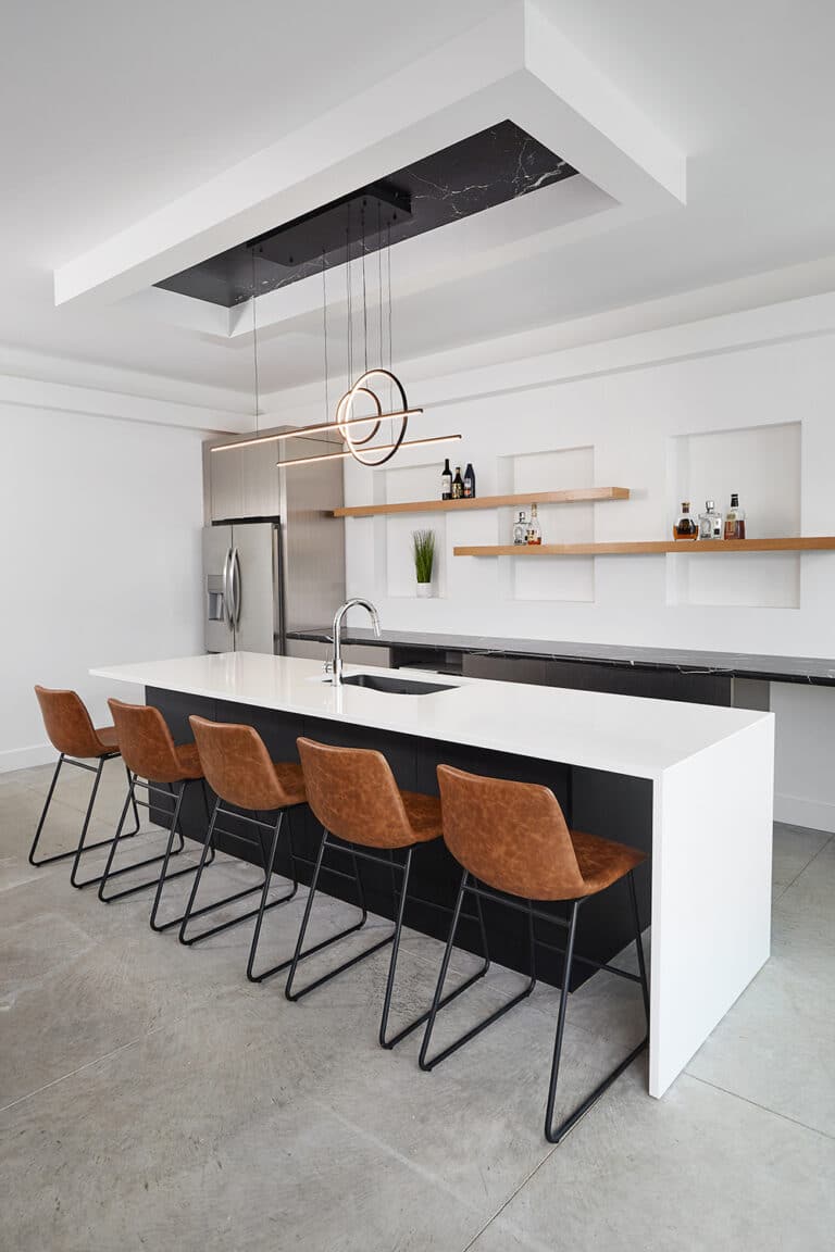 Black White Modern Basement Bar Floating Shelves
