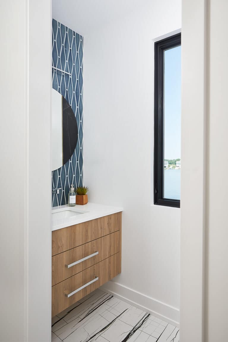 Blue Tile Wood Floating Bathroom Vanity