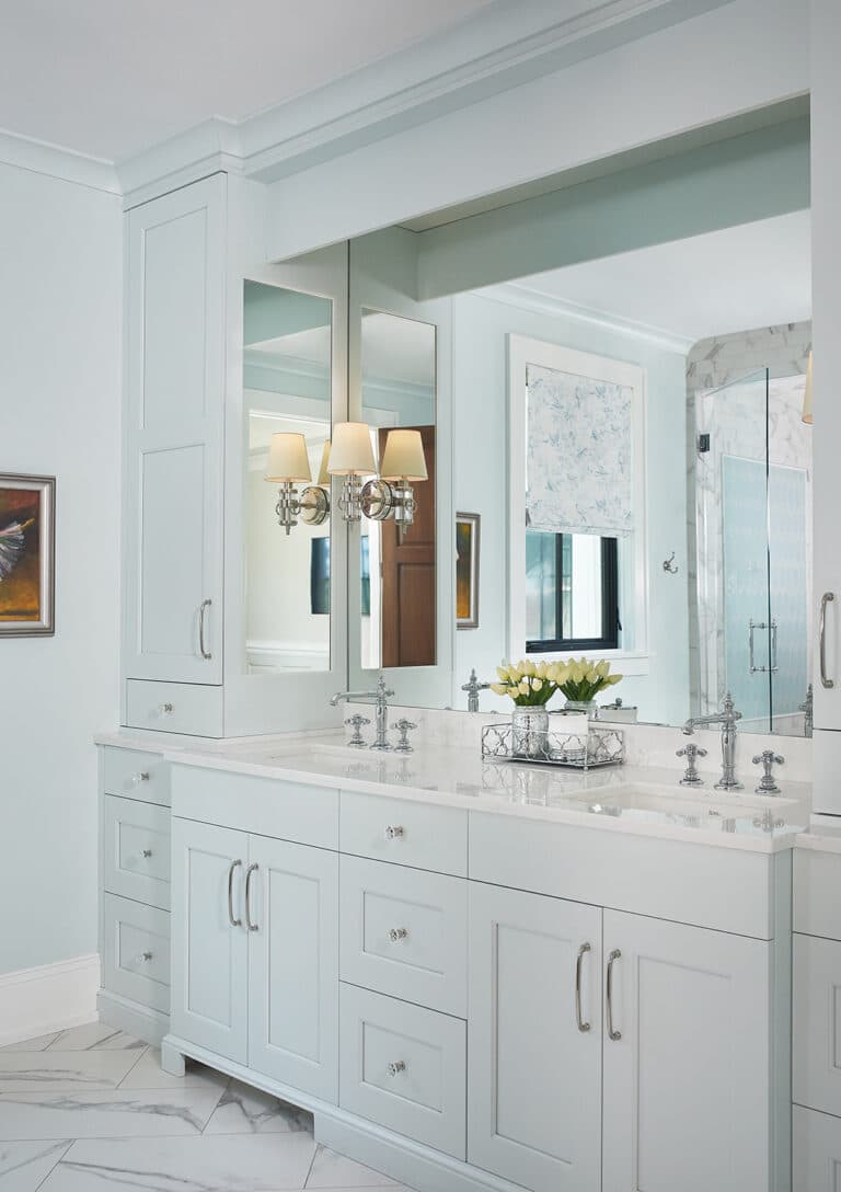 Classic Farmhouse Traditional Gray White Master Bathroom