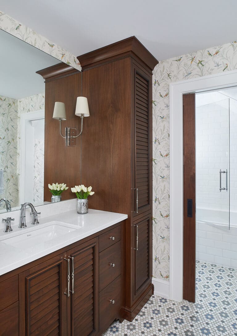 Classic Farmhouse Traditional Wood Louvered Doors Bathroom