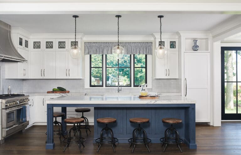 Classic Farmhouse White Blue Kitchen 1