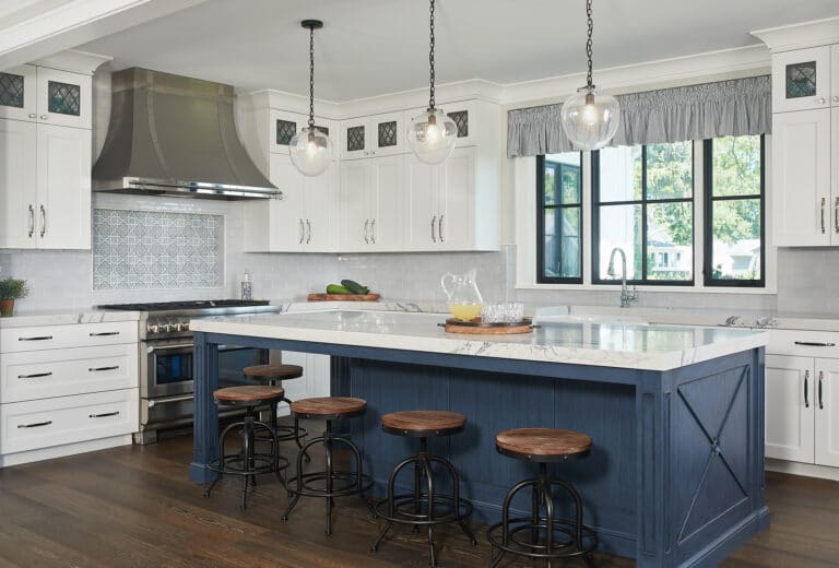 Classic Farmhouse White Blue Kitchen 2