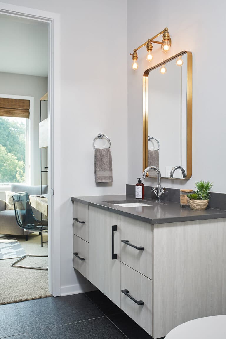 Crosswell Ave Grey Gold Floating Vanity Bathroom