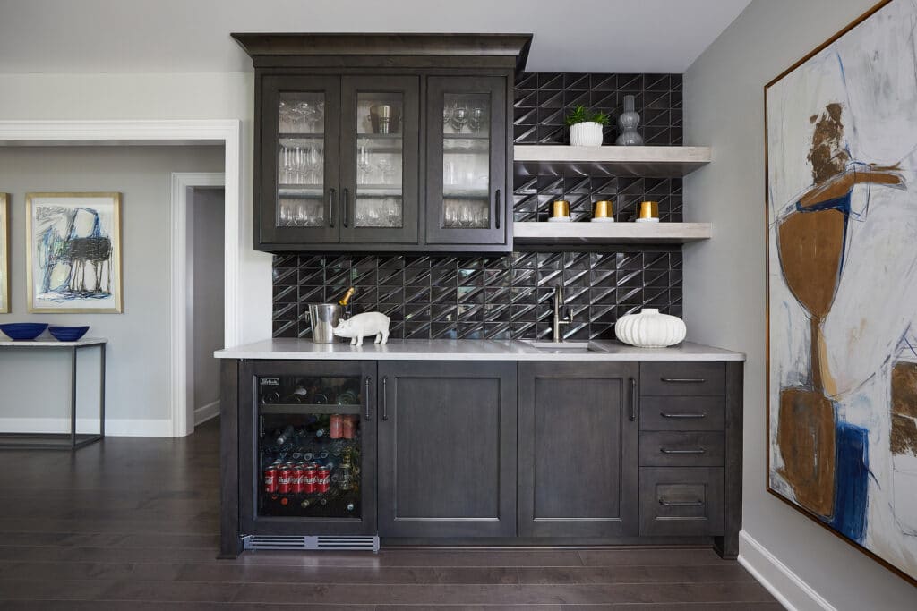 Dark to Light Remodel Transitional black Wet Bar