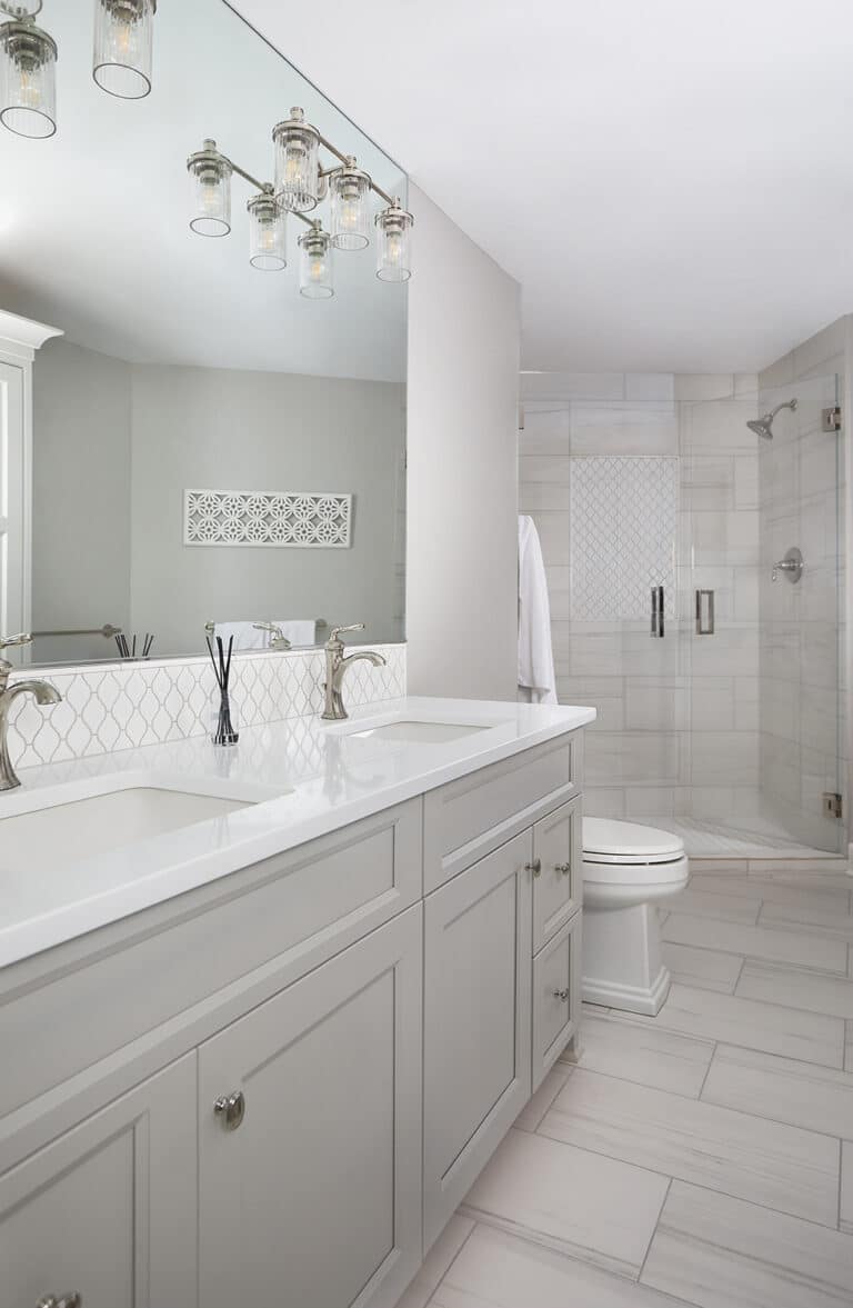 Dark to Light Remodel Grey White Bathroom