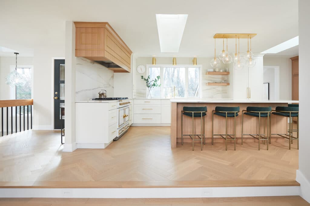 Modern Green Oak Cabinets Gold White Kitchen