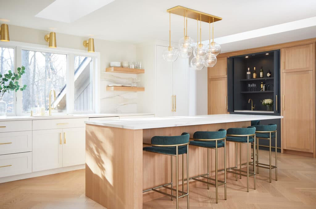 Modern Green Oak Cabinets Gold White Kitchen