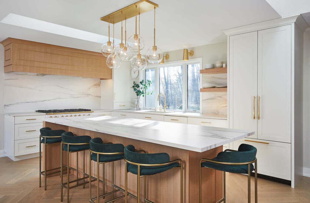 Modern Green Oak Cabinets Gold White Kitchen