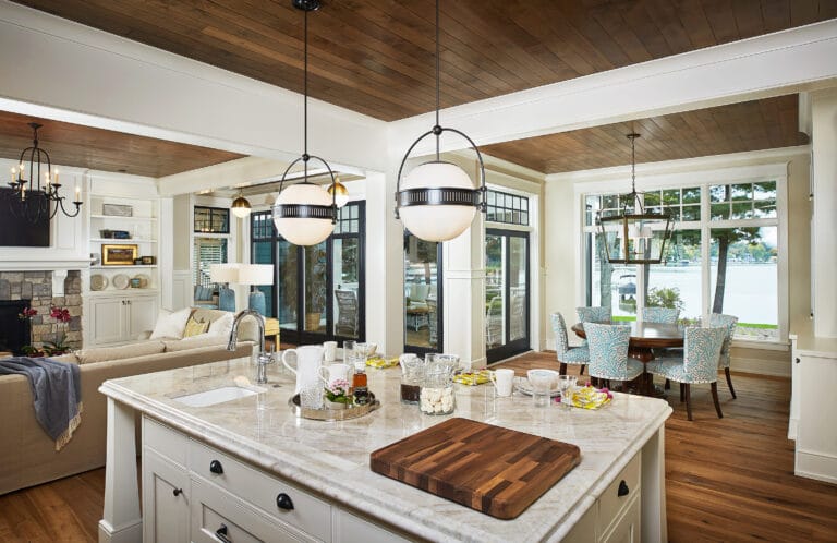 Traditional Kitchen Great Room Wood Ceilings