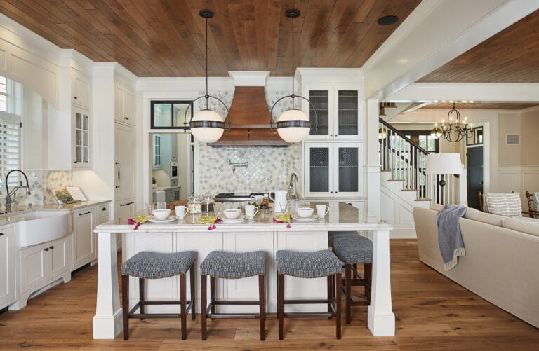 Traditional Kitchen White Cabinets Copper Metal Range Hood