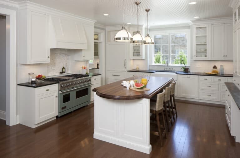 Traditional White Kitchen Wood Island Countertop