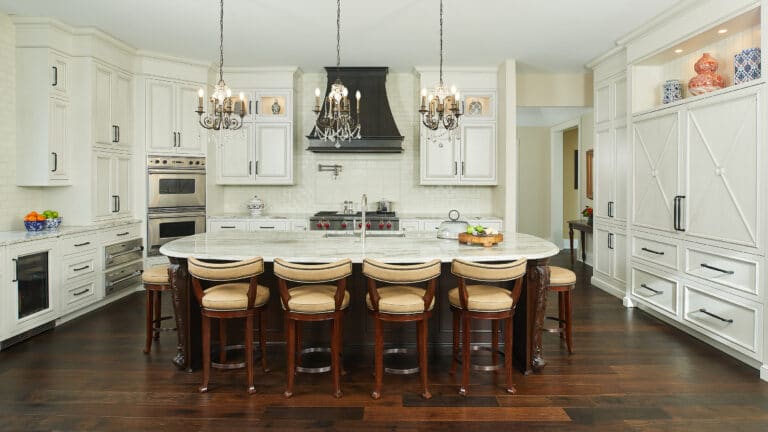 Traditional White Kitchen with Cherry Island Custom Cabinets 2