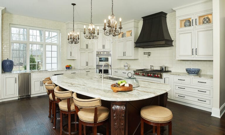 Traditional White Kitchen with Cherry Island Custom Cabinets