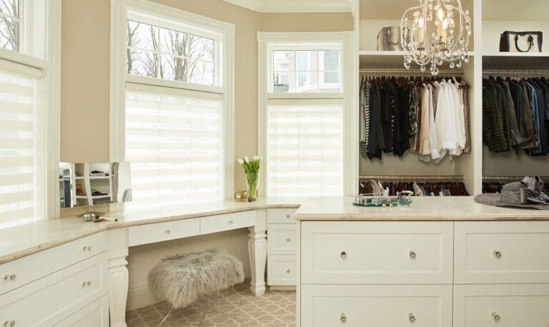 Traditional White Master Closet with Island