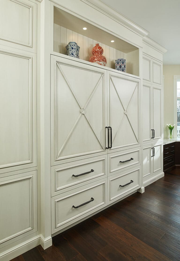 Traditional White Refrigerator Panels Custom Mullion Woodwork