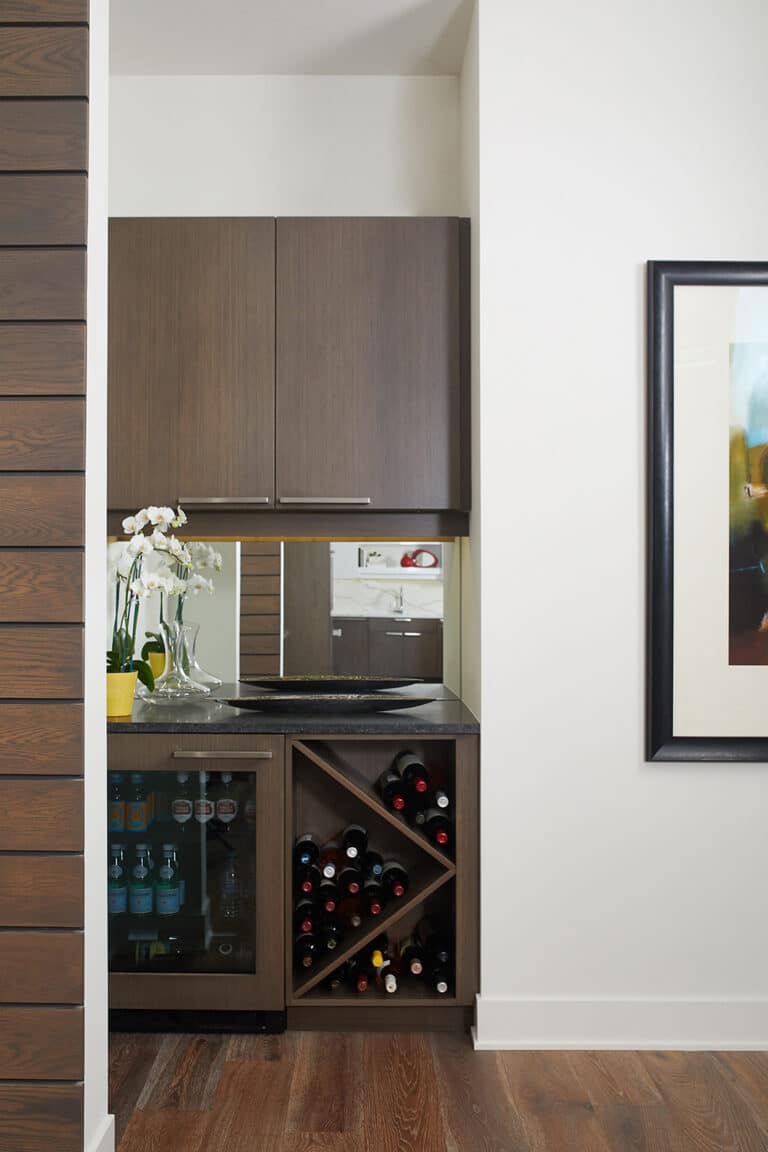 Contemporary Dark Wood Cabinets Kitchen Bar Wine Storage