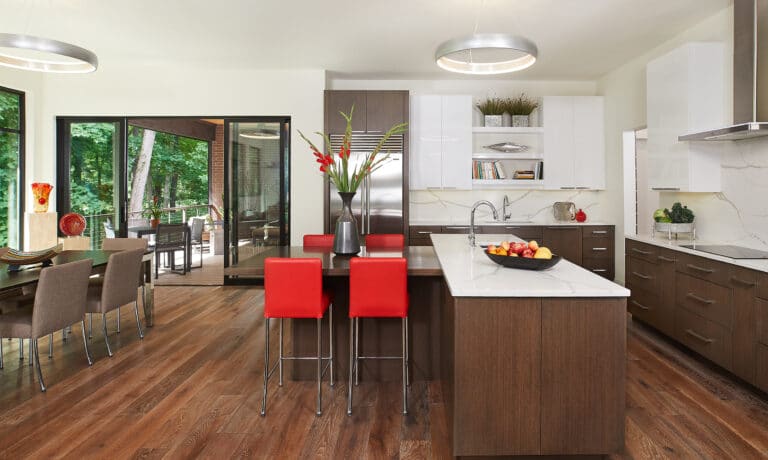 Contemporary Dark Wood Cabinets Kitchen Island