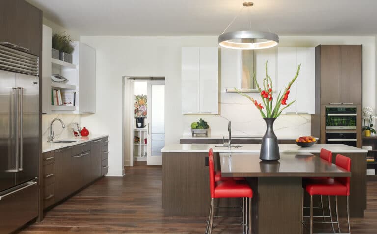 Contemporary Dark Wood Cabinets Kitchen Island