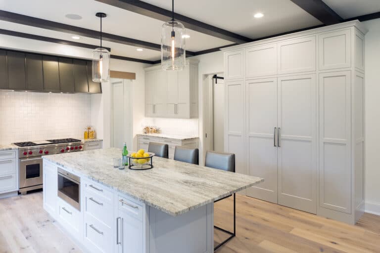 Contemporary Gray White Kitchen Hidden Pantry Closed