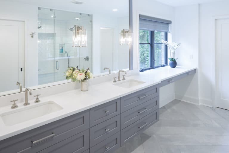 Contemporary Gray White Master Bathroom