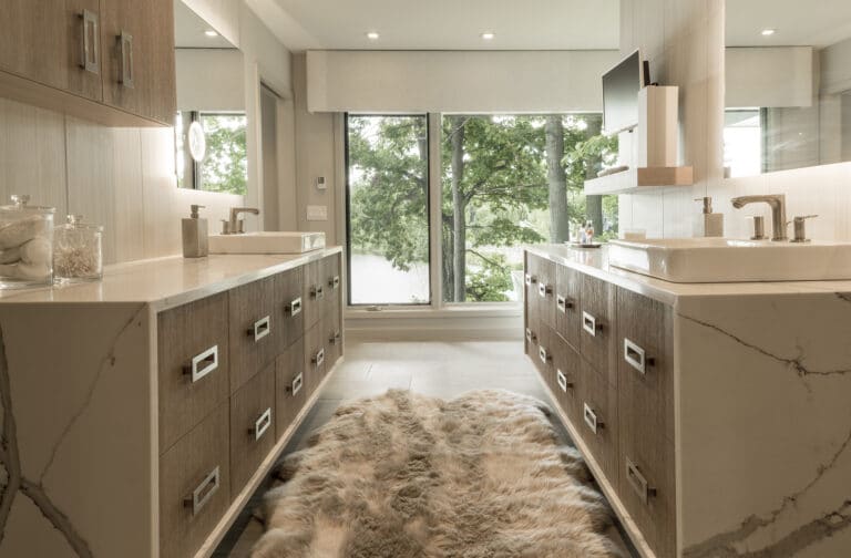 Contemporary Master Bathroom Floating Wood White Vanity
