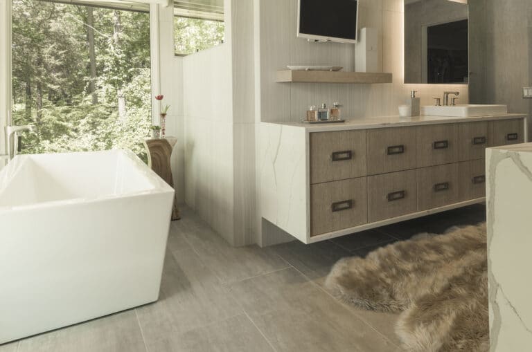 Contemporary Master Bathroom Floating Wood White Vanity