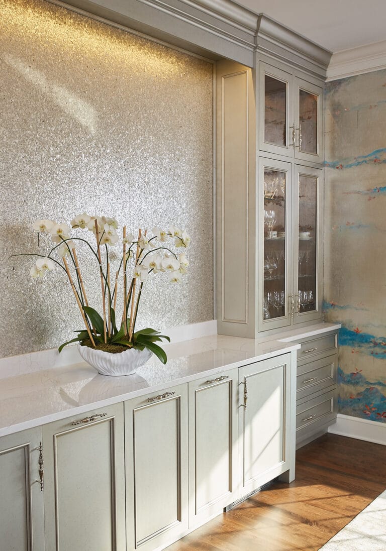 Traditional Glass Door Dining Room Built In Cabinets