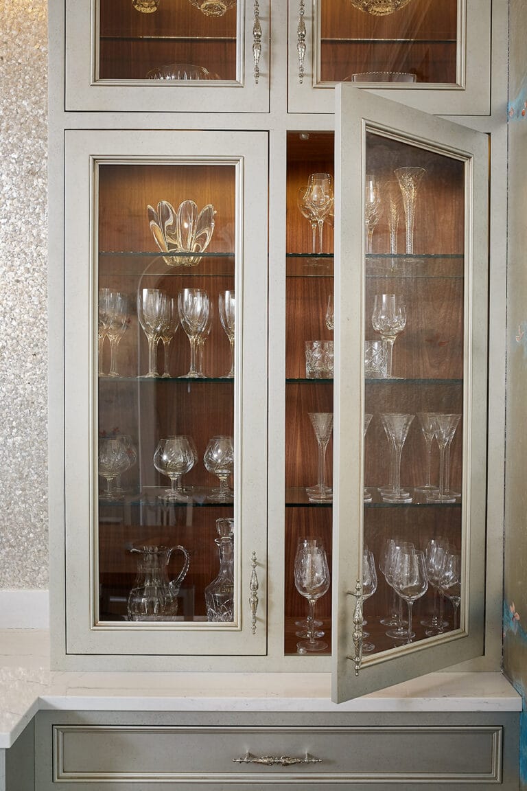 Traditional Glass Door Dining Room Built In Cabinets