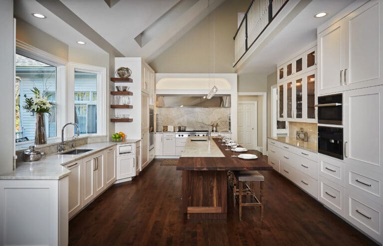 Transitional Eclectic Kitchen Wood Countertop Large Range