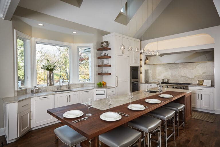 Transitional Eclectic Kitchen Wood Countertop Large Range