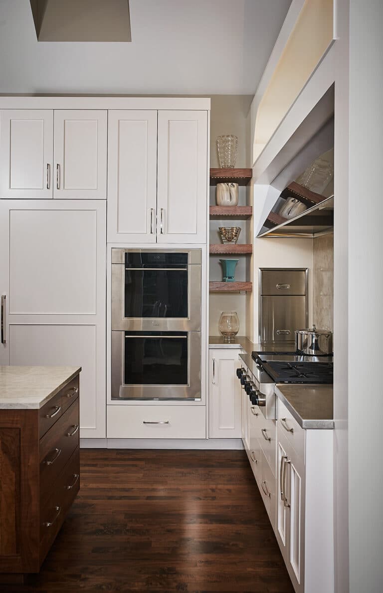 Transitional Eclectic Kitchen Wood Island Large Range