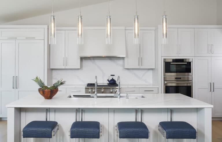 Transitional White Custom Kitchen Chrome Blue Accents