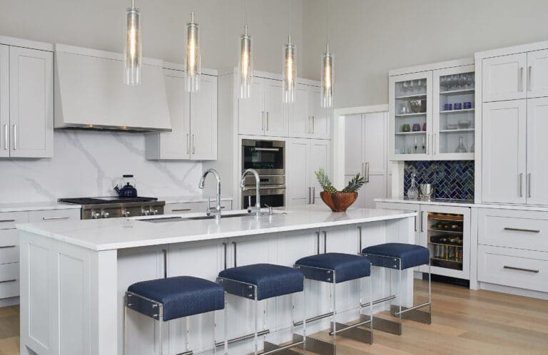 Transitional White Custom Kitchen Chrome Blue Accents