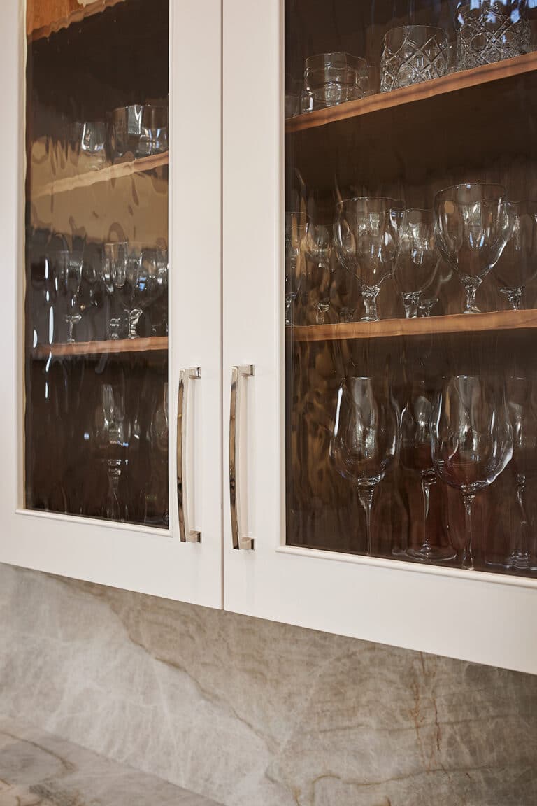 White Cabinets Glass Door Closeup