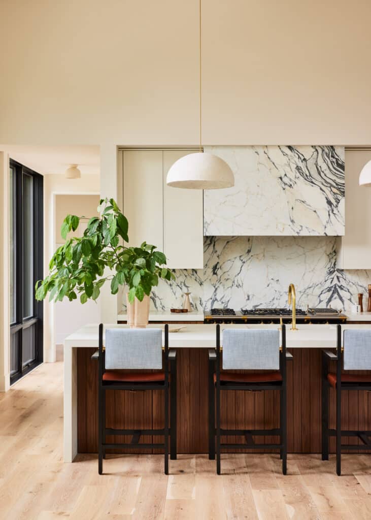 Organic Modern Kitchen Island Paneled Walnut Cabinets