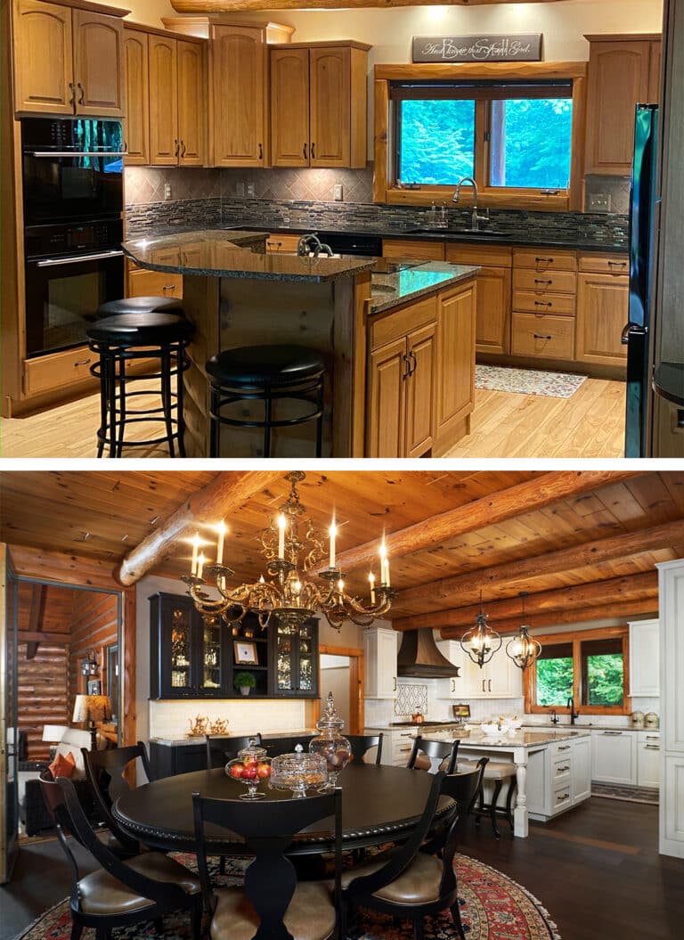 Log Cabin Kitchen Remodel White Black Cabinets