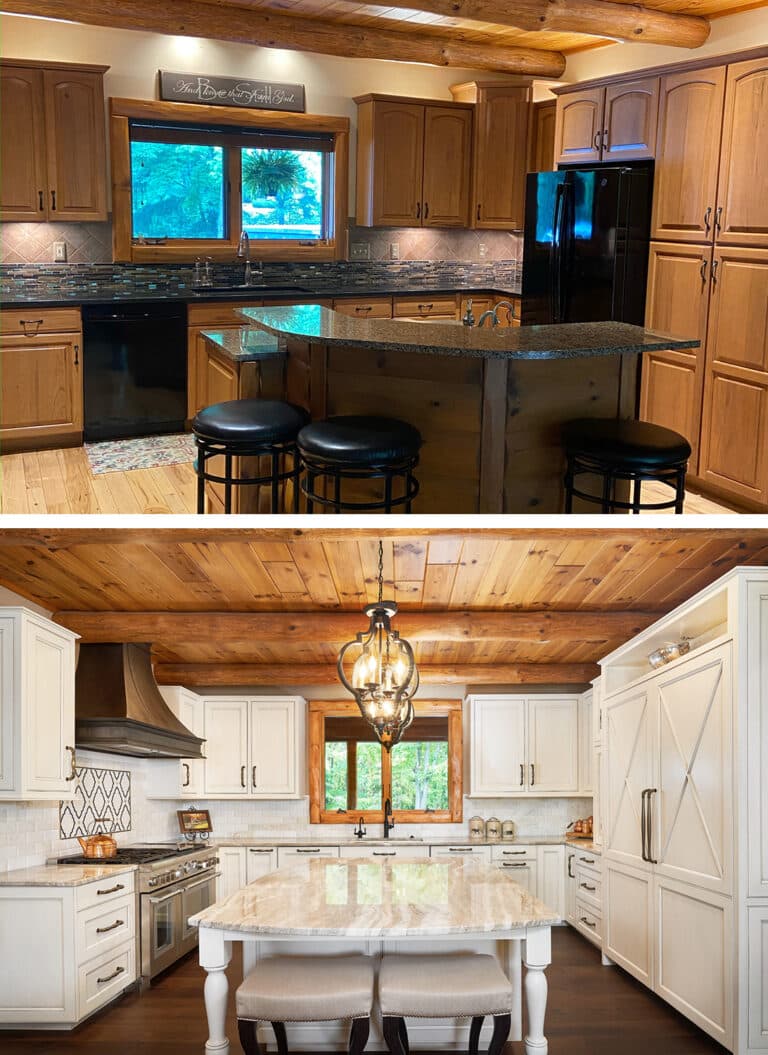 Log Cabin Kitchen Remodel White Cabinets
