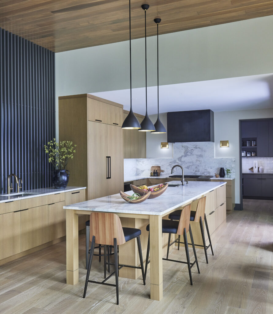 Black + White Oak Kitchen Slat Wall